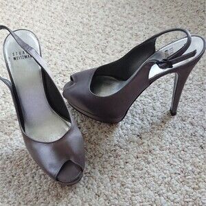 stuart weitzman gray satin peep pumps size 7M